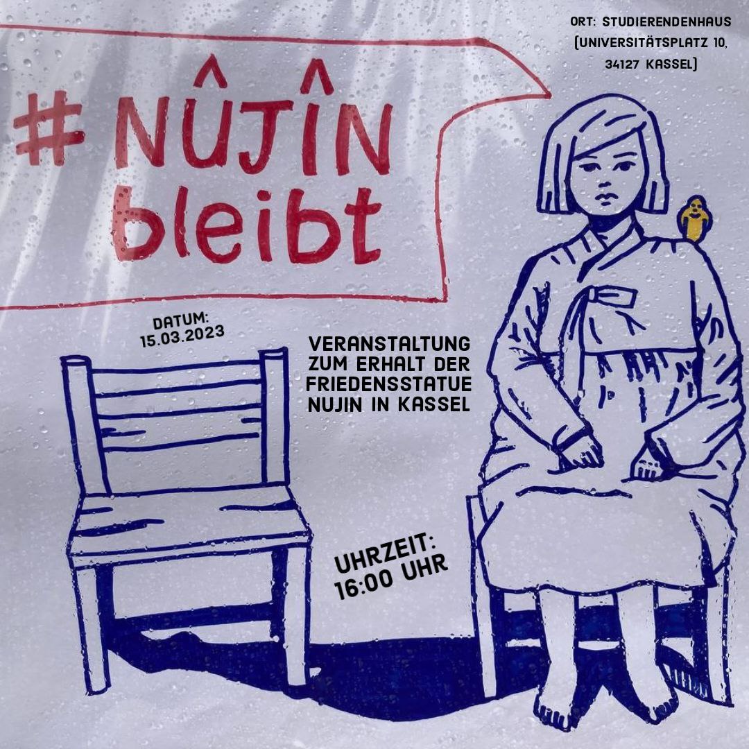 Nujînbleibt Veranstaltung zum Erhalt der Friedensstatue Nujîn in Kassel. 15.3.23. 16 Uhr Studierendenhaus, Universitätsplatz 10